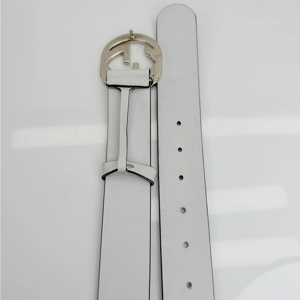 Gucci Etched Gg Buckle White Wide Leather Belt Marmont 232849 80/32 - Picture 8 of 10